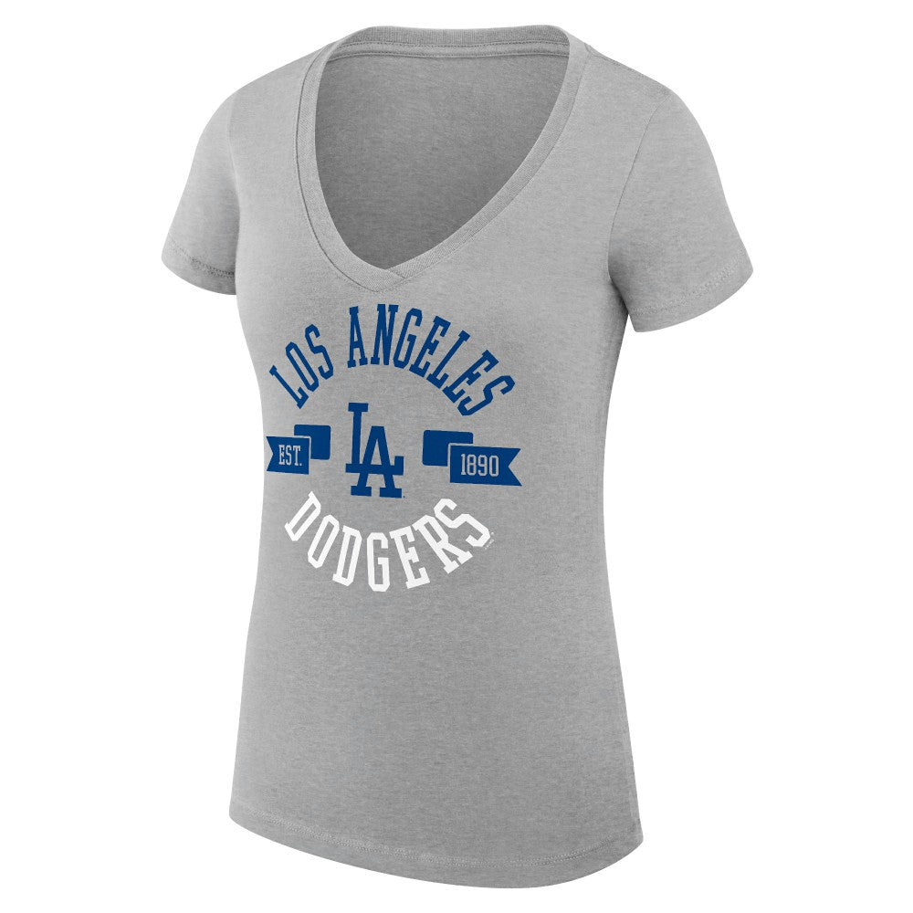 Los Angeles Dodgers G-III 4Her by Carl Banks Women's Super-Slim Fit Lightweight City Graphic V-Neck T-Shirt - Heather Gray T-shirts