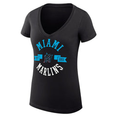 Miami Marlins G-III 4Her by Carl Banks Women's Super-Slim Fit Lightweight City Graphic V-Neck T-Shirt - Black T-shirts