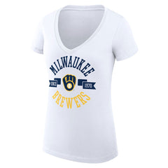 Milwaukee Brewers G-III 4Her by Carl Banks Women's Super-Slim Fit Lightweight City Graphic V-Neck T-Shirt - White T-shirts