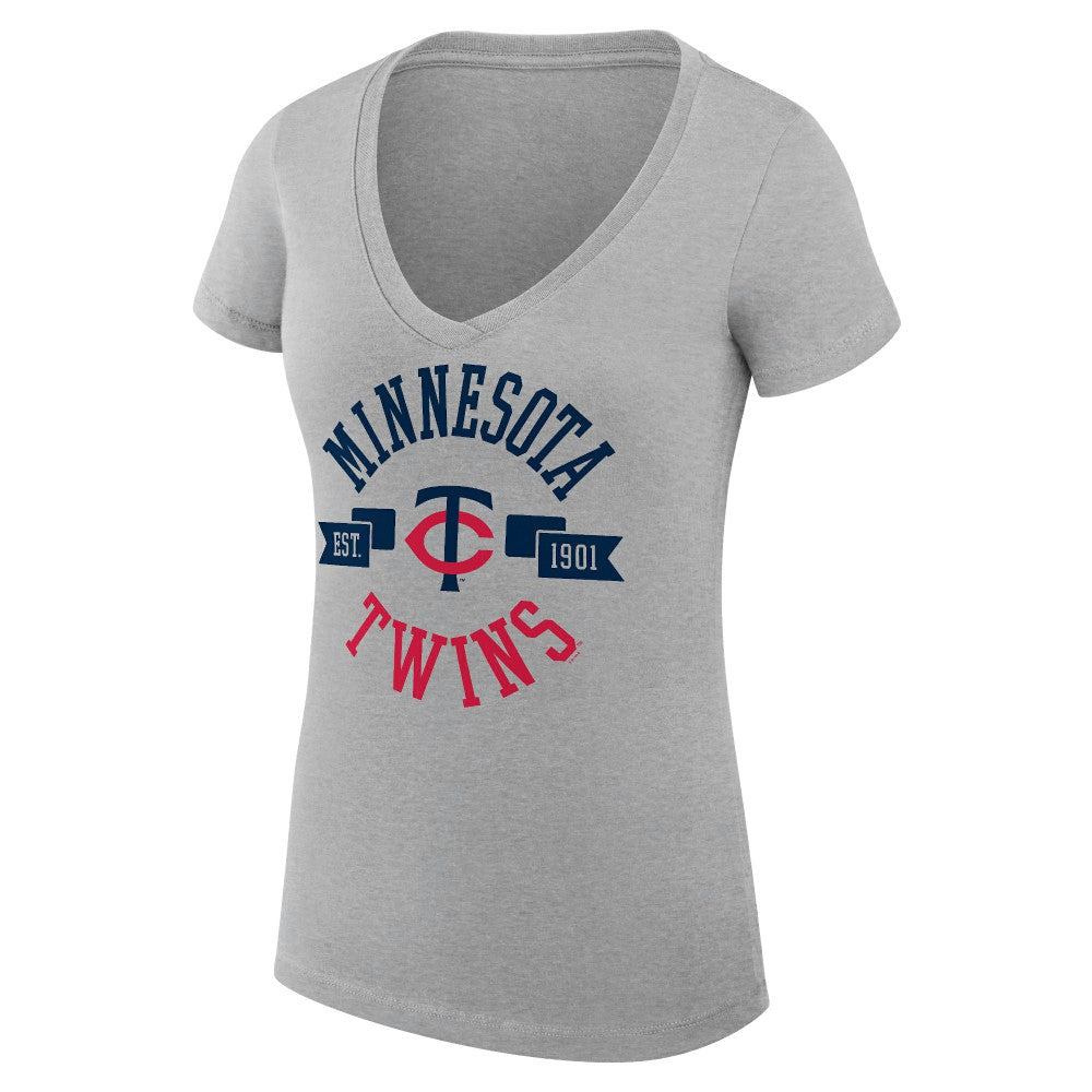 Minnesota Twins G-III 4Her by Carl Banks Women's Super-Slim Fit Lightweight City Graphic V-Neck T-Shirt - Heather Gray T-shirts