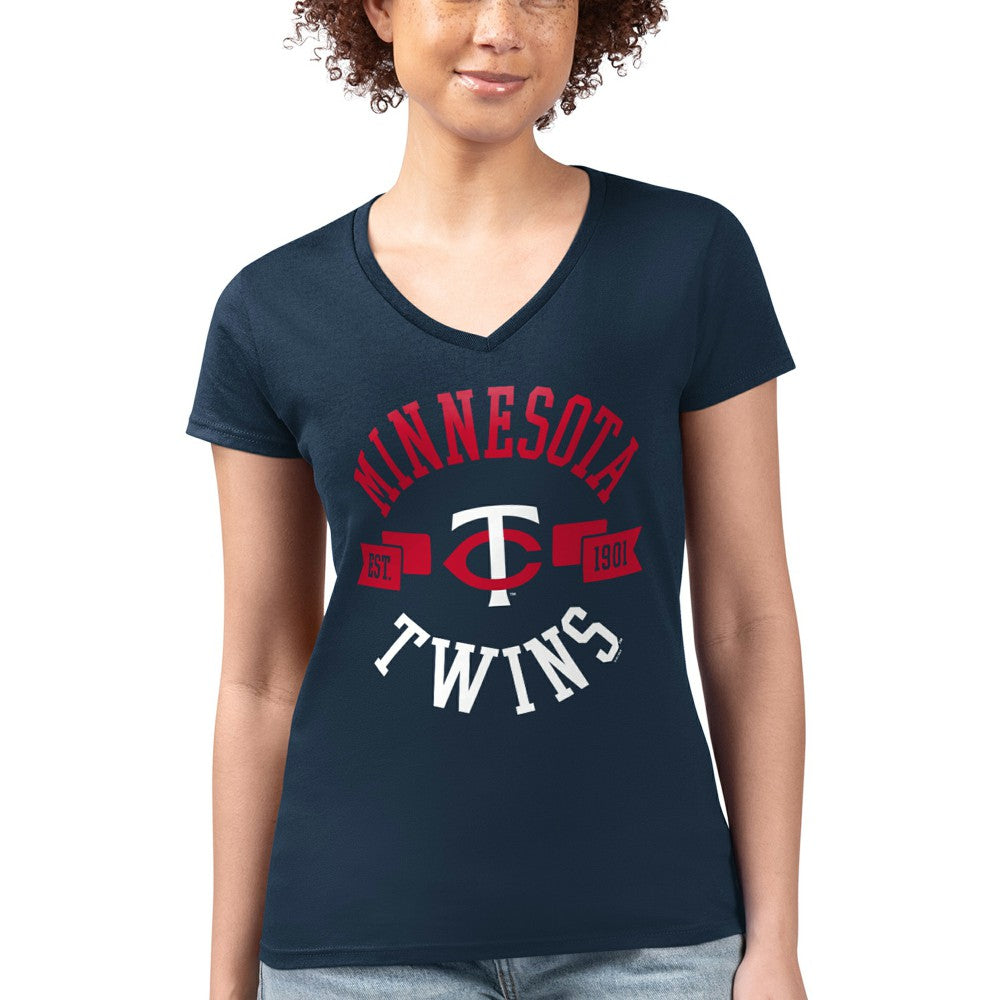 Minnesota Twins G-III 4Her by Carl Banks Women's Super-Slim Fit Lightweight City Graphic V-Neck T-Shirt - Navy T-shirts
