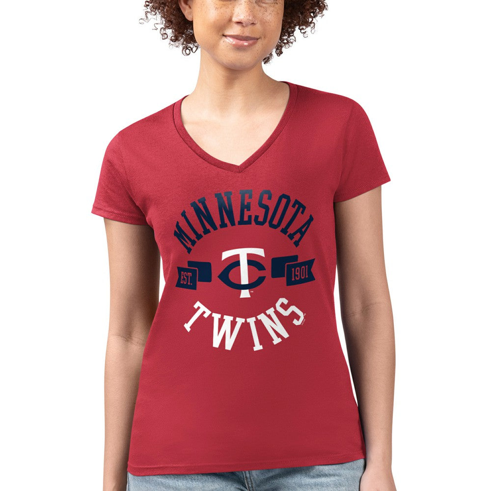 Minnesota Twins G-III 4Her by Carl Banks Women's Super-Slim Fit Lightweight City Graphic V-Neck T-Shirt - Red T-shirts