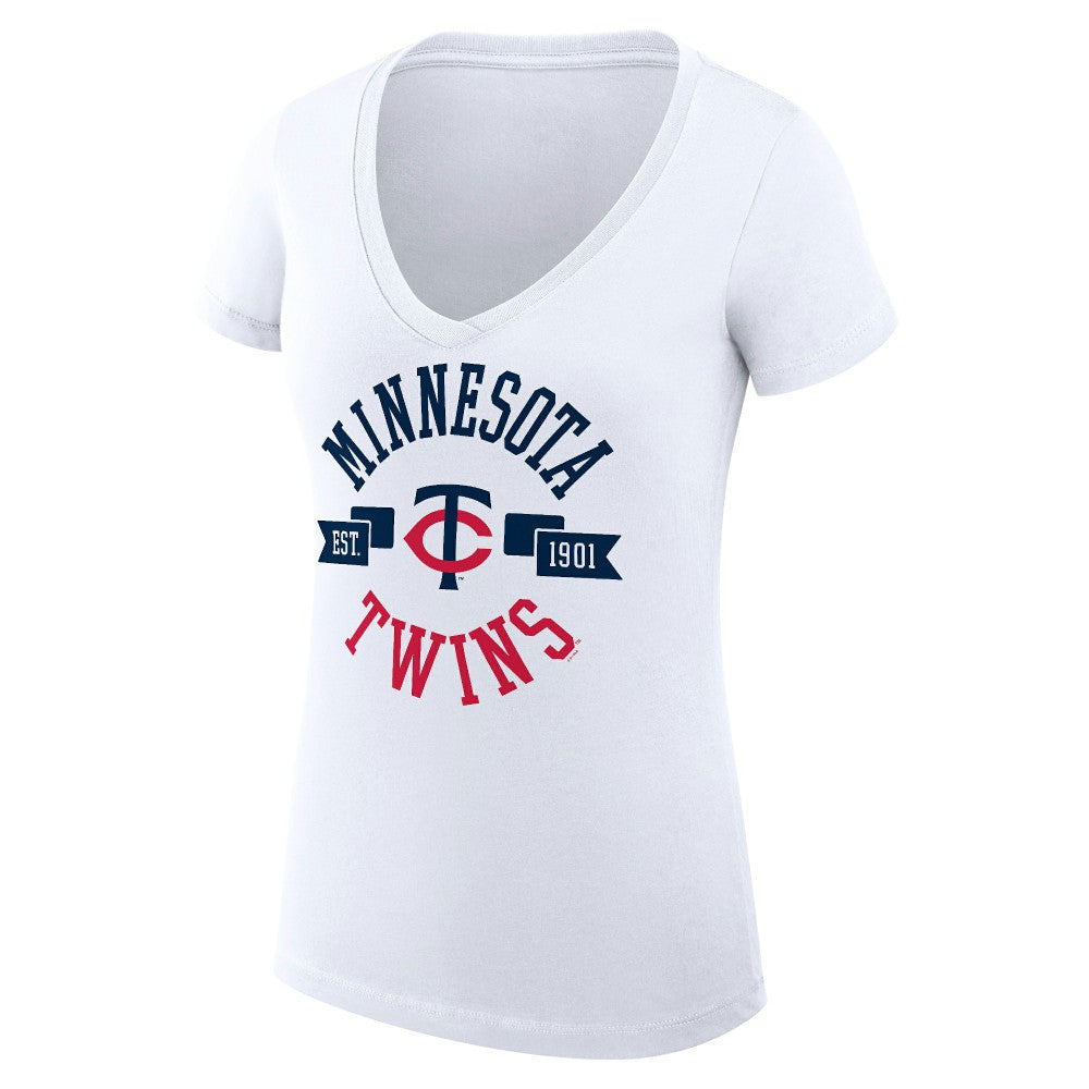 Minnesota Twins G-III 4Her by Carl Banks Women's Super-Slim Fit Lightweight City Graphic V-Neck T-Shirt - White T-shirts