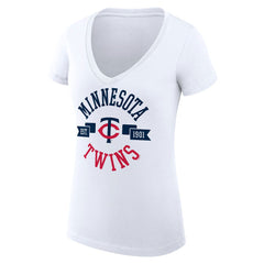 Minnesota Twins G-III 4Her by Carl Banks Women's Super-Slim Fit Lightweight City Graphic V-Neck T-Shirt - White T-shirts