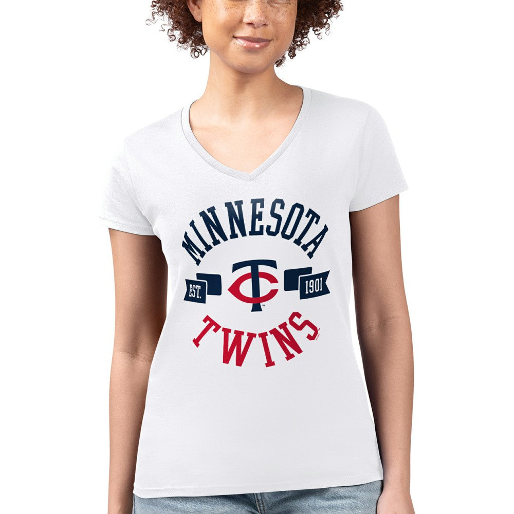 Minnesota Twins G-III 4Her by Carl Banks Women's Super-Slim Fit Lightweight City Graphic V-Neck T-Shirt - White T-shirts