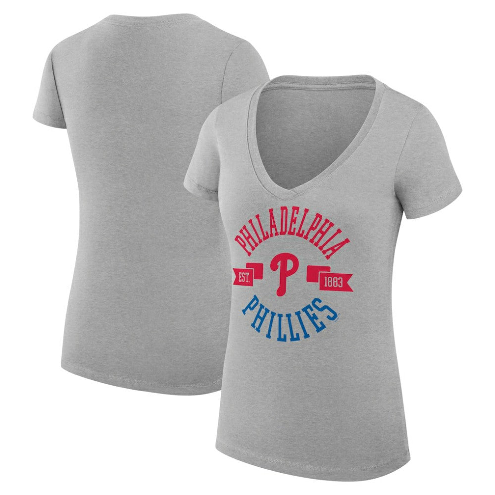 Philadelphia Phillies G-III 4Her by Carl Banks Women's Super-Slim Fit Lightweight City Graphic V-Neck T-Shirt - Heather Gray T-shirts