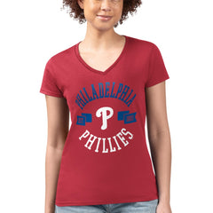 Philadelphia Phillies G-III 4Her by Carl Banks Women's Super-Slim Fit Lightweight City Graphic V-Neck T-Shirt - Red T-shirts