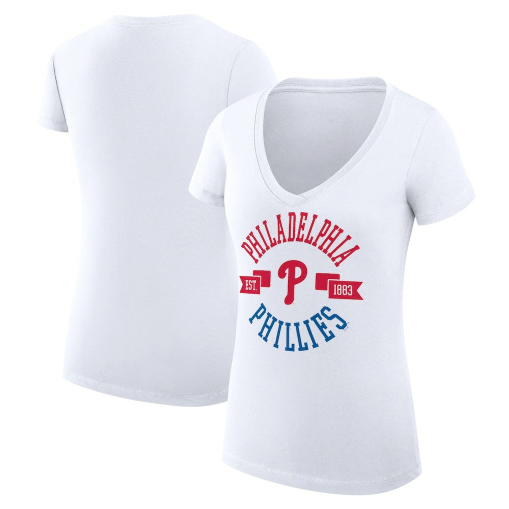 Philadelphia Phillies G-III 4Her by Carl Banks Women's Super-Slim Fit Lightweight City Graphic V-Neck T-Shirt - White T-shirts