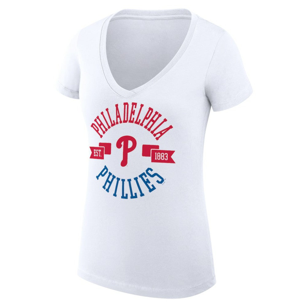 Philadelphia Phillies G-III 4Her by Carl Banks Women's Super-Slim Fit Lightweight City Graphic V-Neck T-Shirt - White T-shirts