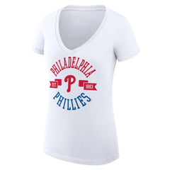 Philadelphia Phillies G-III 4Her by Carl Banks Women's Super-Slim Fit Lightweight City Graphic V-Neck T-Shirt - White T-shirts