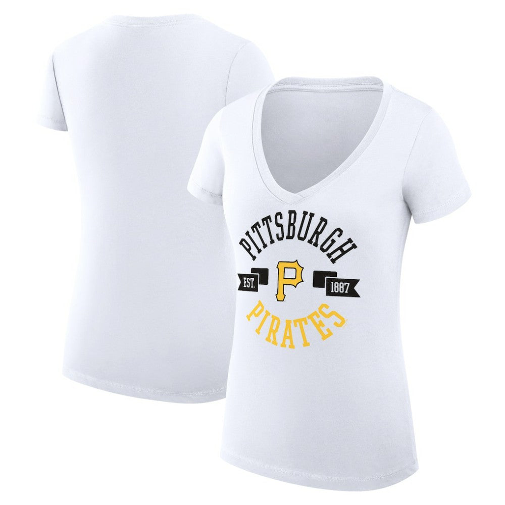 Pittsburgh Pirates G-III 4Her by Carl Banks Women's Super-Slim Fit Lightweight City Graphic V-Neck T-Shirt - White T-shirts