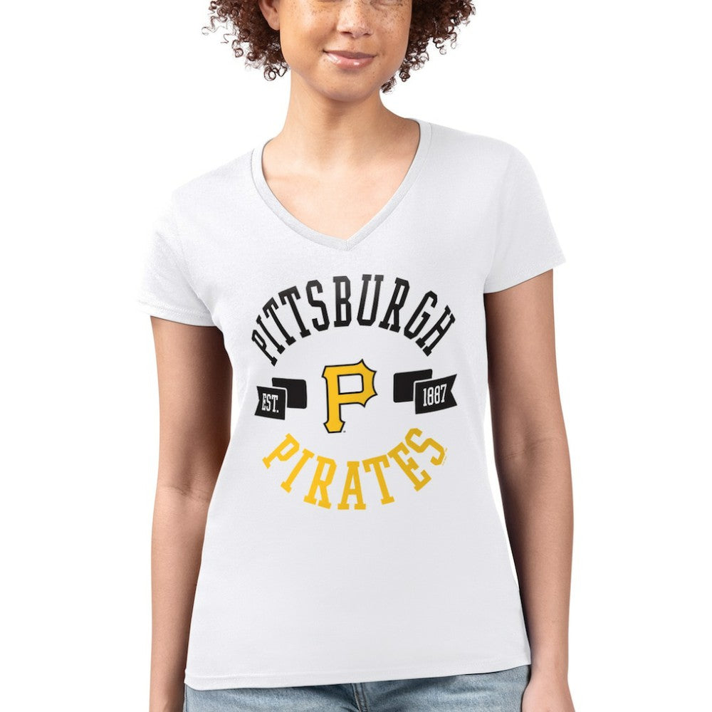 Pittsburgh Pirates G-III 4Her by Carl Banks Women's Super-Slim Fit Lightweight City Graphic V-Neck T-Shirt - White T-shirts