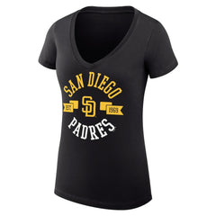 San Diego Padres G-III 4Her by Carl Banks Women's Super-Slim Fit Lightweight City Graphic V-Neck T-Shirt - Black T-shirts
