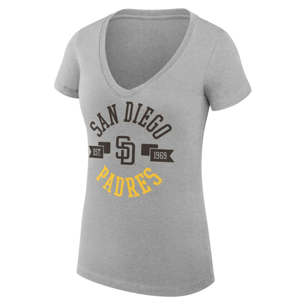 San Diego Padres G-III 4Her by Carl Banks Women's Super-Slim Fit Lightweight City Graphic V-Neck T-Shirt - Heather Gray T-shirts