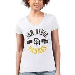 San Diego Padres G-III 4Her by Carl Banks Women's Super-Slim Fit Lightweight City Graphic V-Neck T-Shirt - White T-shirts