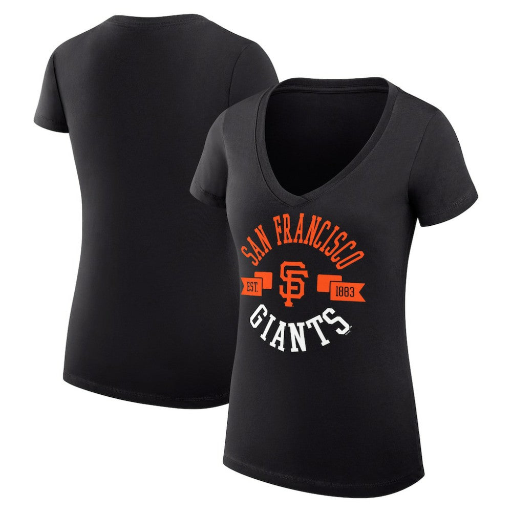San Francisco Giants G-III 4Her by Carl Banks Women's Super-Slim Fit Lightweight City Graphic V-Neck T-Shirt - Black T-shirts