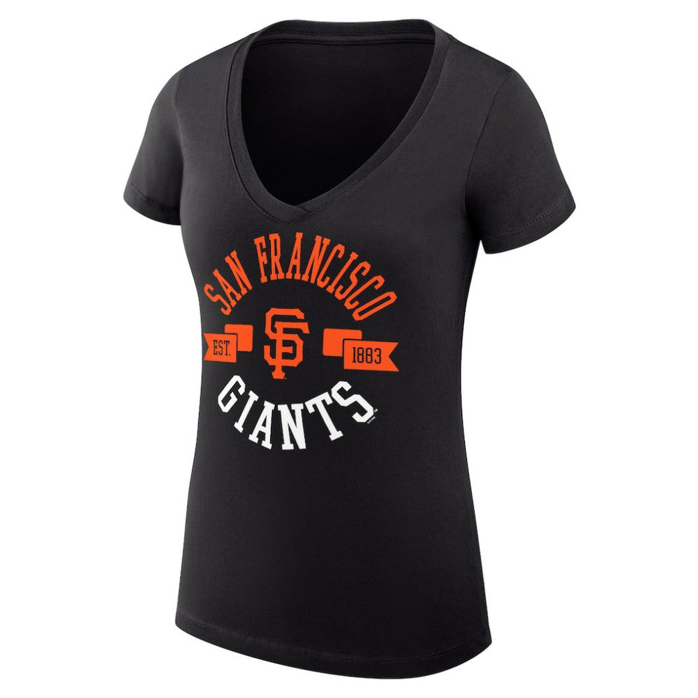 San Francisco Giants G-III 4Her by Carl Banks Women's Super-Slim Fit Lightweight City Graphic V-Neck T-Shirt - Black T-shirts