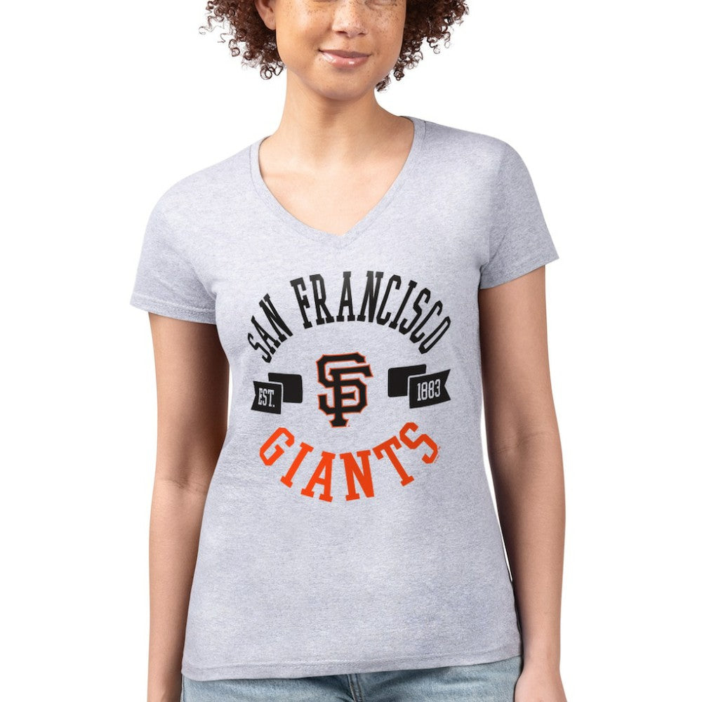 San Francisco Giants G-III 4Her by Carl Banks Women's Super-Slim Fit Lightweight City Graphic V-Neck T-Shirt - Heather Gray T-shirts