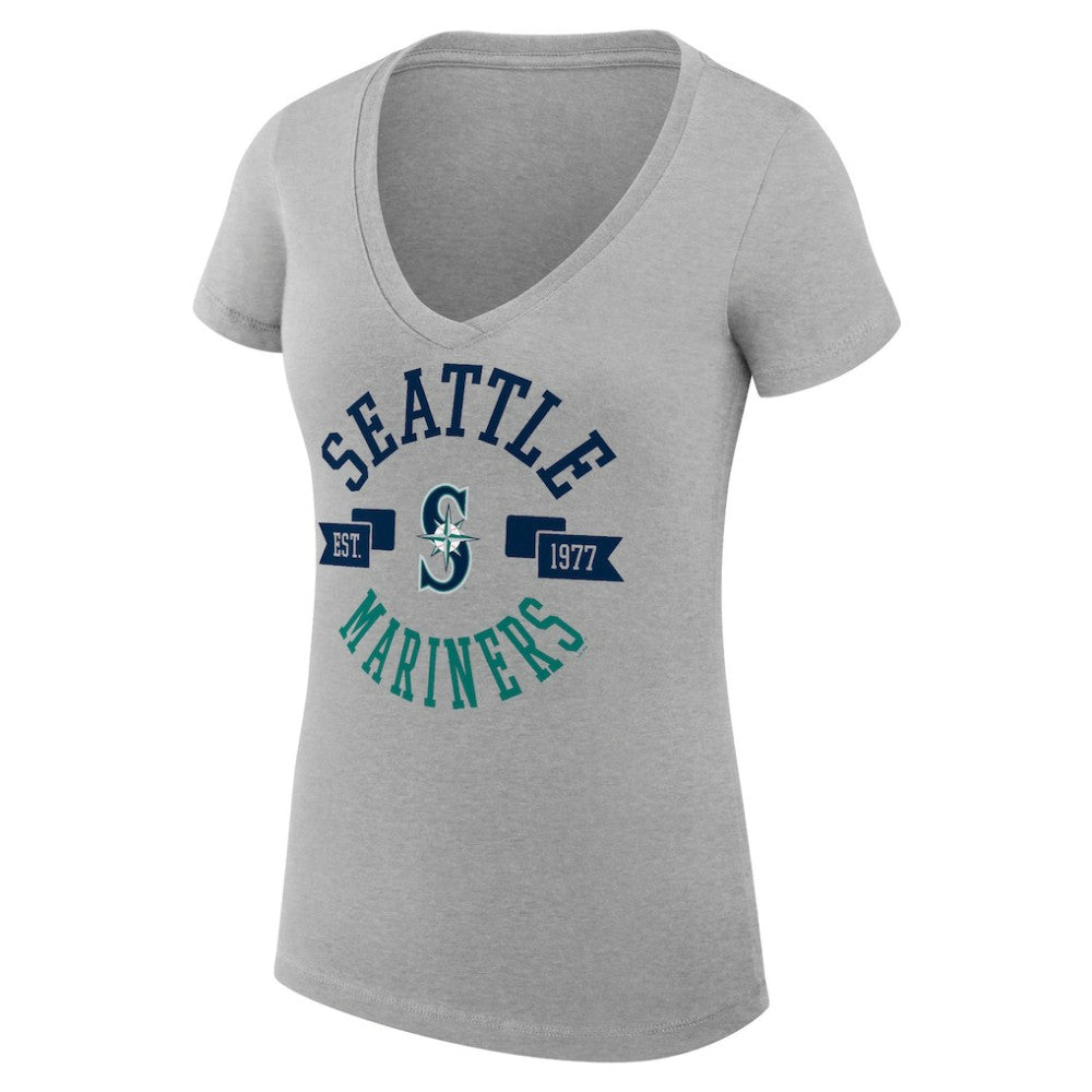 Seattle Mariners G-III 4Her by Carl Banks Women's Super-Slim Fit Lightweight City Graphic V-Neck T-Shirt - Heather Gray T-shirts