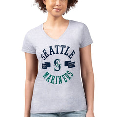 Seattle Mariners G-III 4Her by Carl Banks Women's Super-Slim Fit Lightweight City Graphic V-Neck T-Shirt - Heather Gray T-shirts