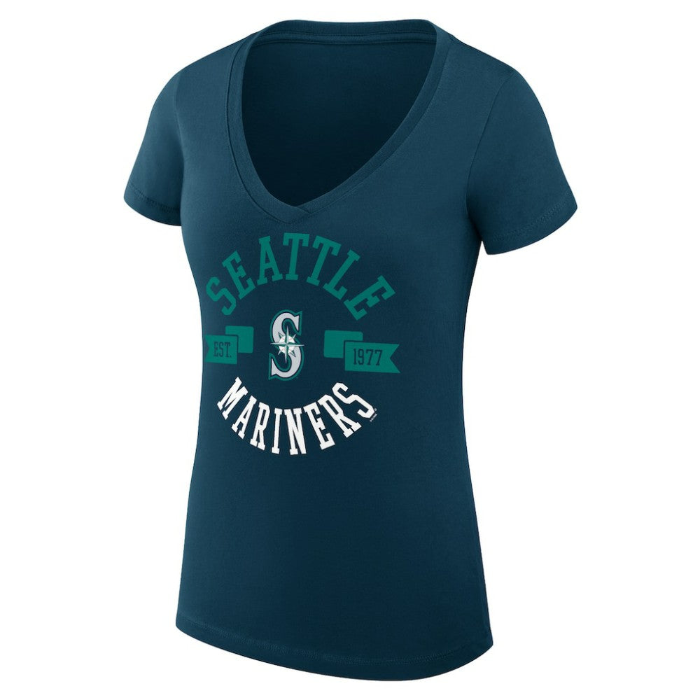 Seattle Mariners G-III 4Her by Carl Banks Women's Super-Slim Fit Lightweight City Graphic V-Neck T-Shirt - Navy T-shirts