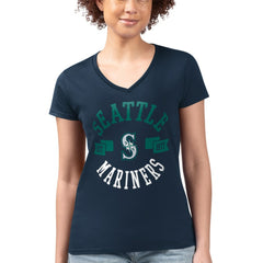 Seattle Mariners G-III 4Her by Carl Banks Women's Super-Slim Fit Lightweight City Graphic V-Neck T-Shirt - Navy T-shirts