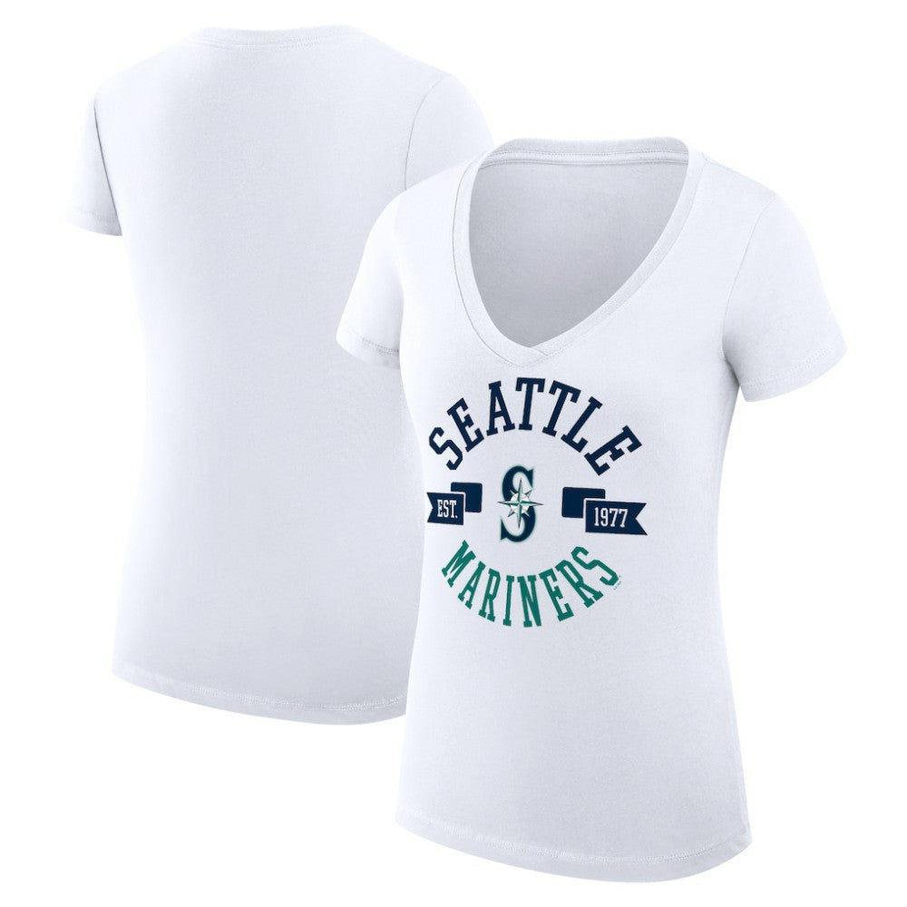 Seattle Mariners G-III 4Her by Carl Banks Women's Super-Slim Fit Lightweight City Graphic V-Neck T-Shirt - White T-shirts