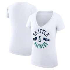 Seattle Mariners G-III 4Her by Carl Banks Women's Super-Slim Fit Lightweight City Graphic V-Neck T-Shirt - White T-shirts