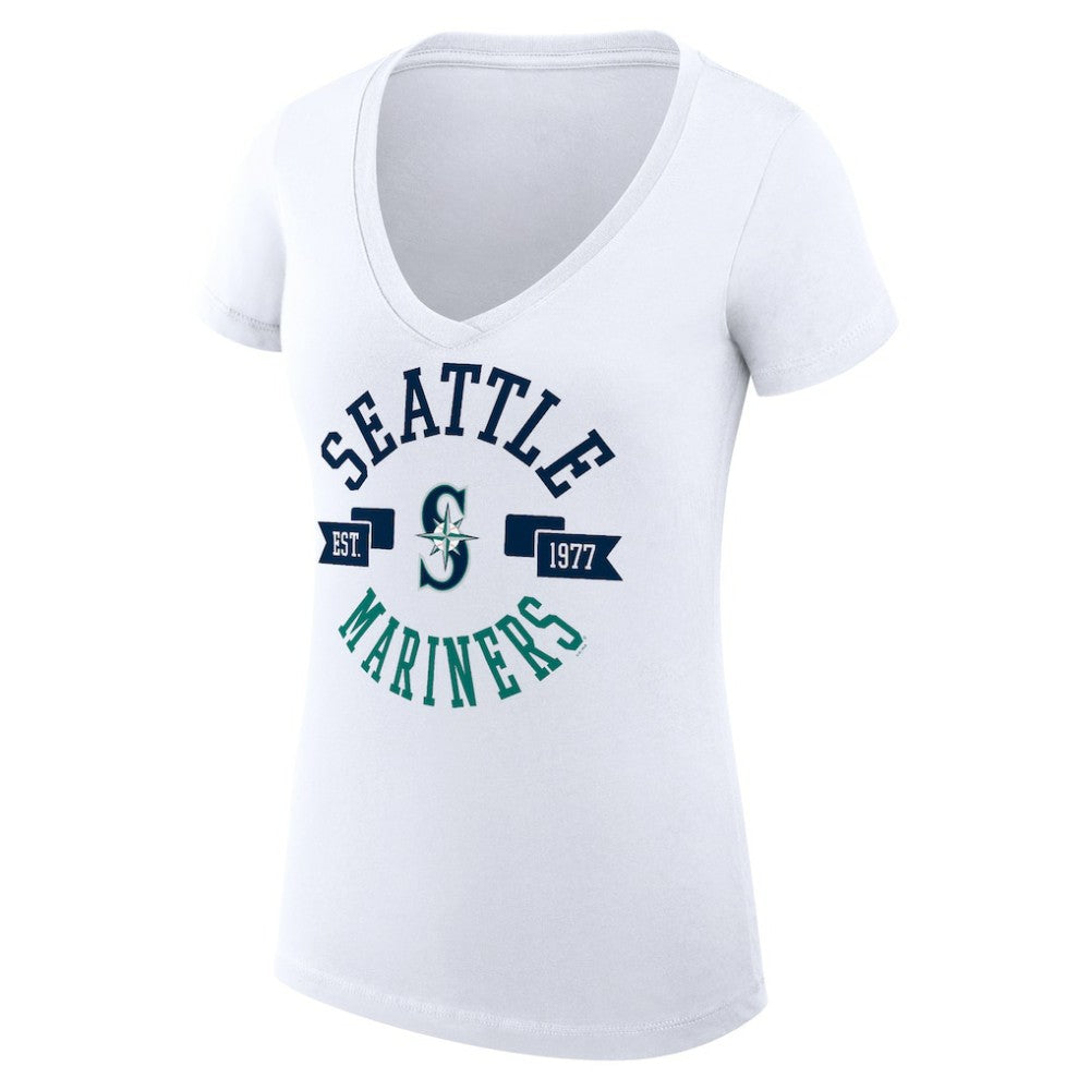 Seattle Mariners G-III 4Her by Carl Banks Women's Super-Slim Fit Lightweight City Graphic V-Neck T-Shirt - White T-shirts