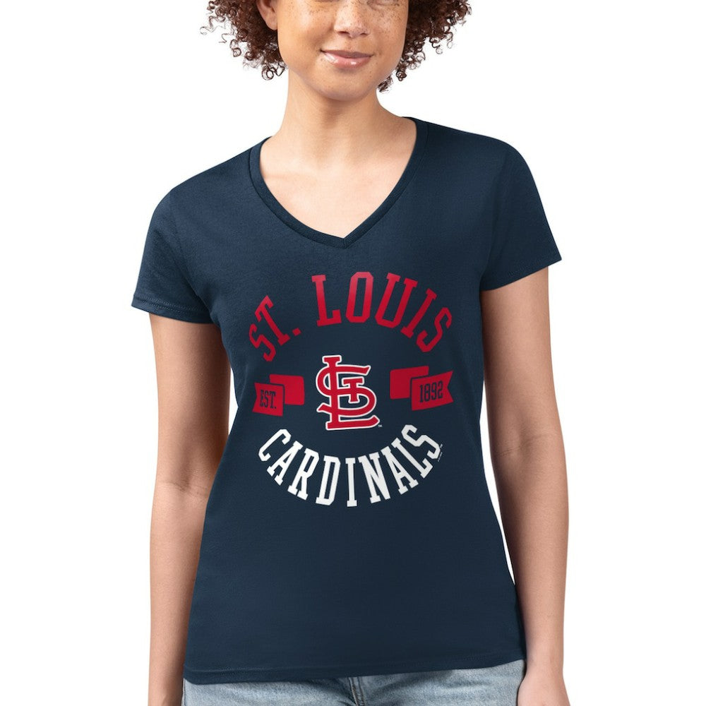 St. Louis Cardinals G-III 4Her by Carl Banks Women's Super-Slim Fit Lightweight City Graphic V-Neck T-Shirt - Navy T-shirts
