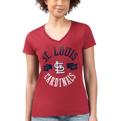 St. Louis Cardinals G-III 4Her by Carl Banks Women's Super-Slim Fit Lightweight City Graphic V-Neck T-Shirt - Red T-shirts