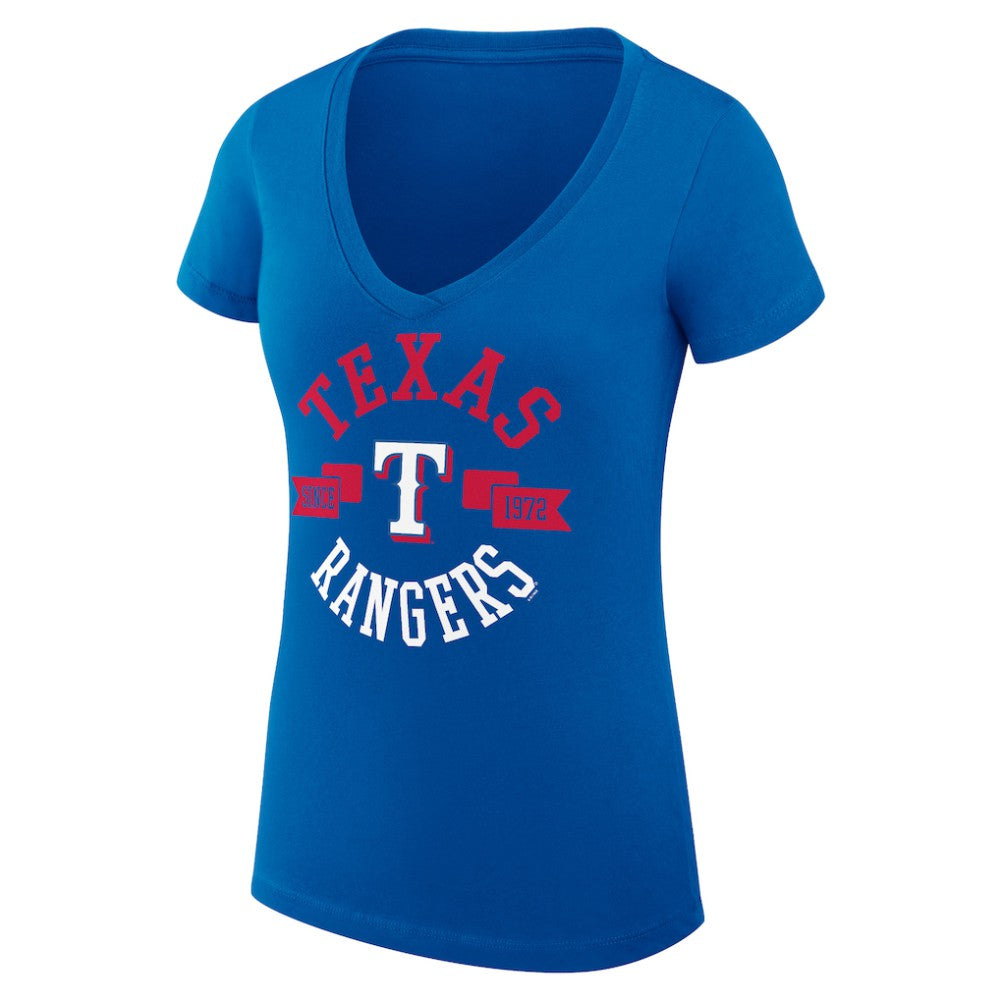 Texas Rangers G-III 4Her by Carl Banks Women's Super-Slim Fit Lightweight City Graphic V-Neck T-Shirt - Royal T-shirts