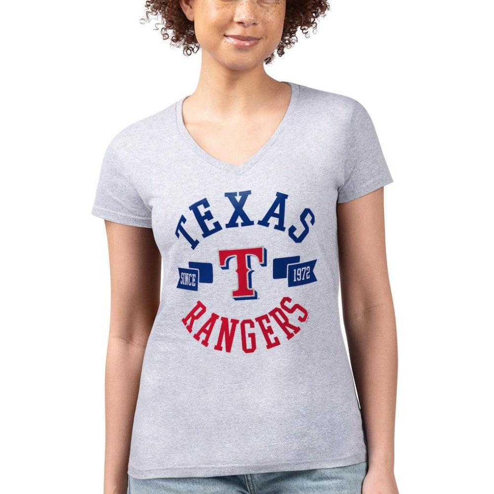 Texas Rangers G-III 4Her by Carl Banks Women's Super-Slim Fit Lightweight City Graphic V-Neck T-Shirt - Heather Gray T-shirts