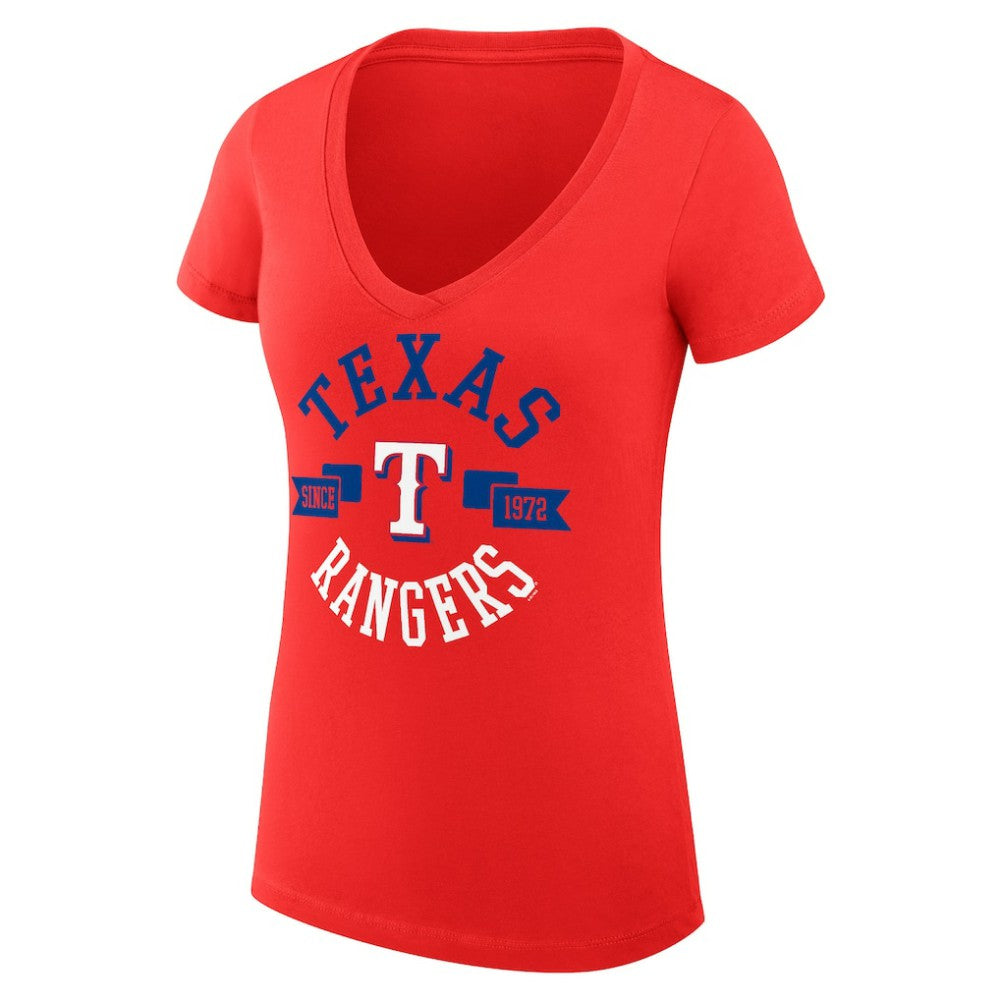 Texas Rangers G-III 4Her by Carl Banks Women's Super-Slim Fit Lightweight City Graphic V-Neck T-Shirt - Red T-shirts