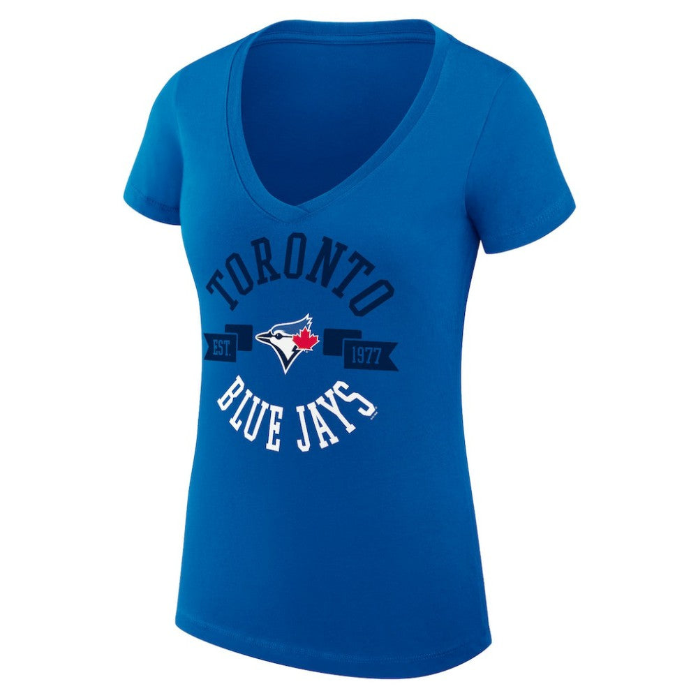 Toronto Blue Jays G-III 4Her by Carl Banks Women's Super-Slim Fit Lightweight City Graphic V-Neck T-Shirt - Royal T-shirts