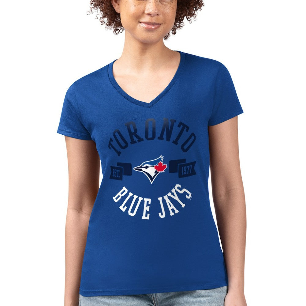 Toronto Blue Jays G-III 4Her by Carl Banks Women's Super-Slim Fit Lightweight City Graphic V-Neck T-Shirt - Royal T-shirts