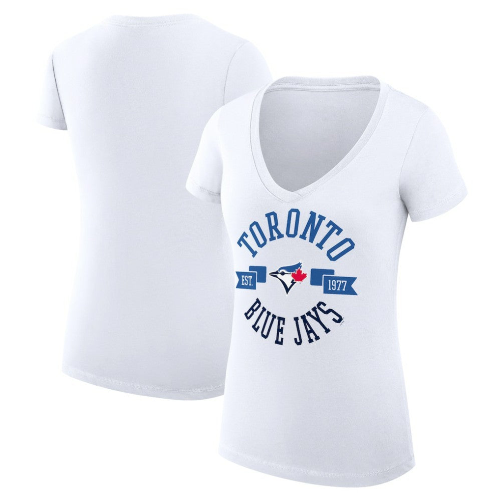 Toronto Blue Jays G-III 4Her by Carl Banks Women's Super-Slim Fit Lightweight City Graphic V-Neck T-Shirt - White T-shirts