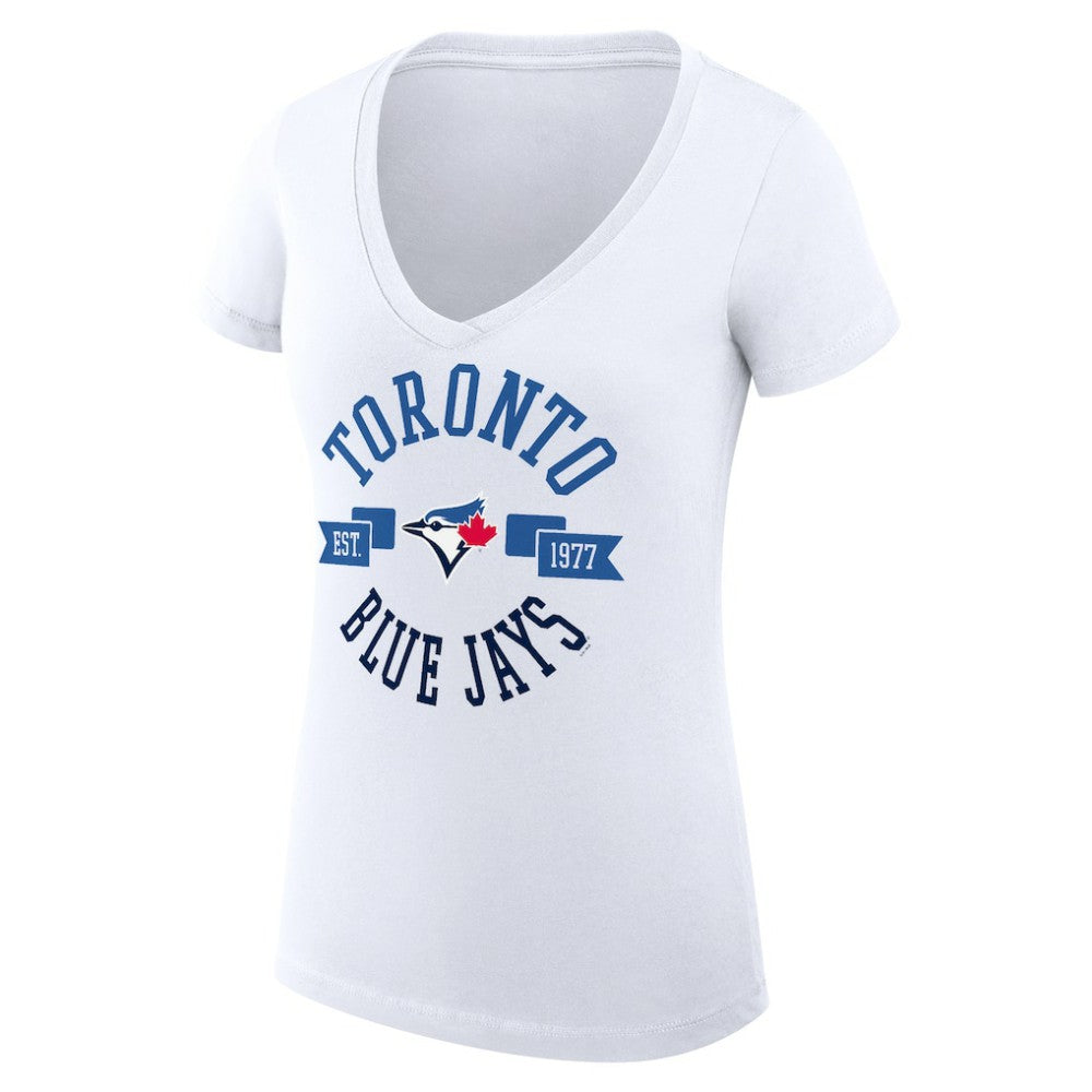 Toronto Blue Jays G-III 4Her by Carl Banks Women's Super-Slim Fit Lightweight City Graphic V-Neck T-Shirt - White T-shirts