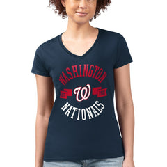 Washington Nationals G-III 4Her by Carl Banks Women's Super-Slim Fit Lightweight City Graphic V-Neck T-Shirt - Navy T-shirts