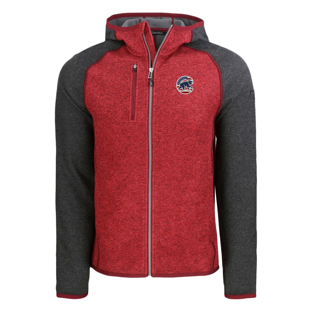 Chicago Cubs Cutter & Buck Stars & Stripes Mainsail Sweater-Knit Full-Zip Hoodie - Heather Red/Heather Charcoal Hoodies
