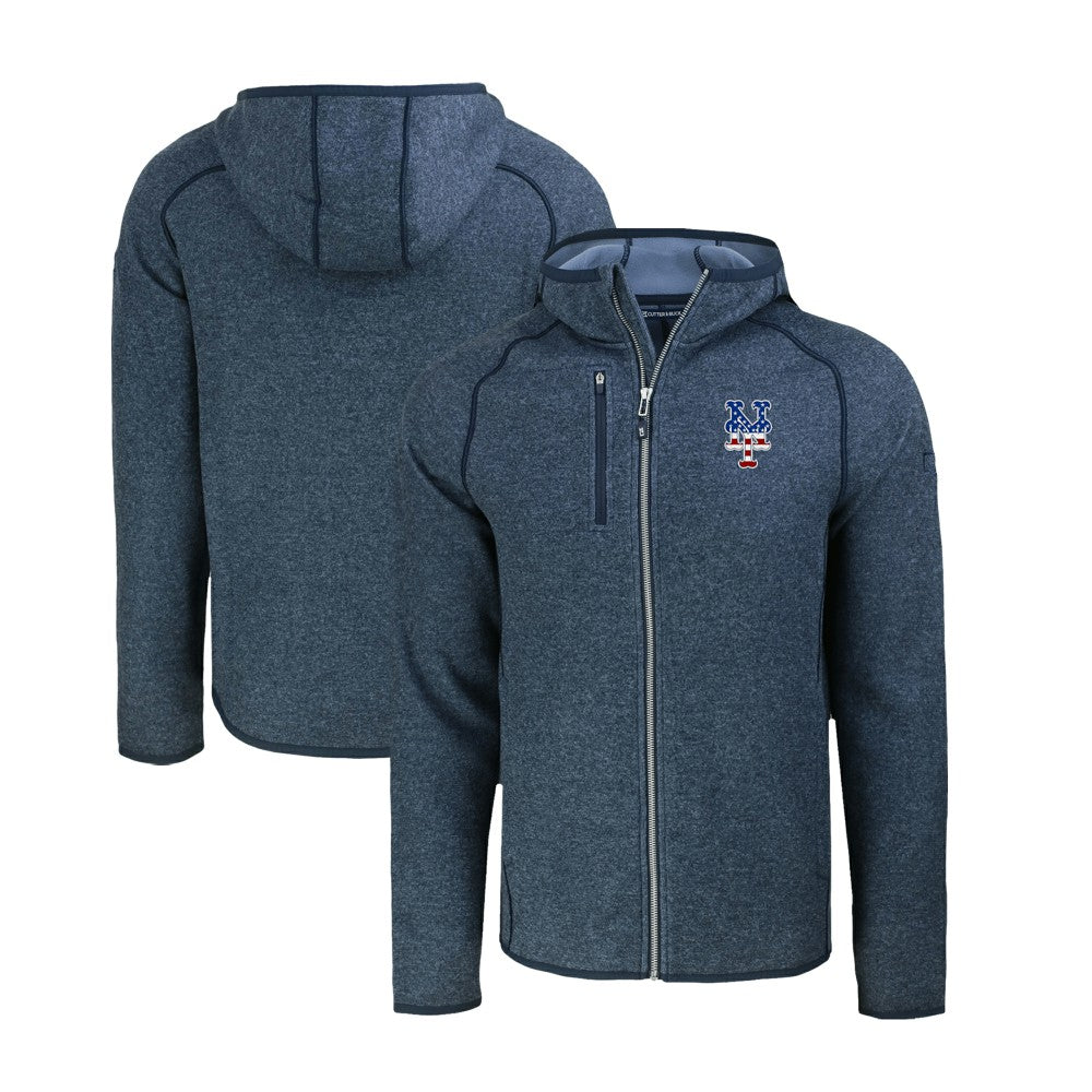 New York Mets Cutter & Buck Stars & Stripes Mainsail Sweater-Knit Full-Zip Hoodie - Heather Navy Hoodies