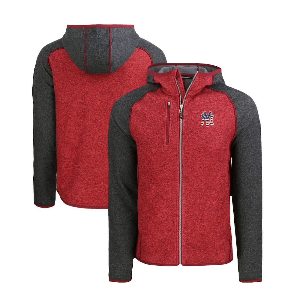 New York Yankees Cutter & Buck Stars & Stripes Mainsail Sweater-Knit Full-Zip Hoodie - Heather Red/Heather Charcoal Hoodies