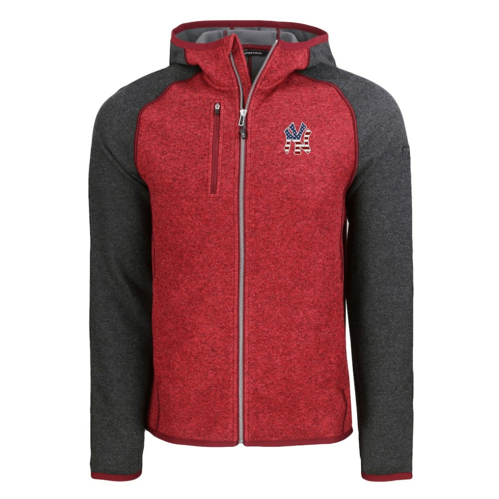 New York Yankees Cutter & Buck Stars & Stripes Mainsail Sweater-Knit Full-Zip Hoodie - Heather Red/Heather Charcoal Hoodies