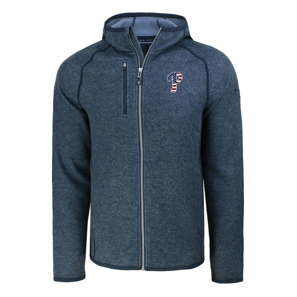 Philadelphia Phillies Cutter & Buck Stars & Stripes Mainsail Sweater-Knit Full-Zip Hoodie - Heather Navy Hoodies