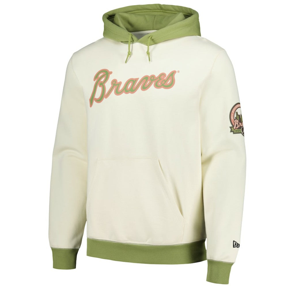 Atlanta Braves New Era Color Pop Pullover Hoodie - Cream/Green Hoodies
