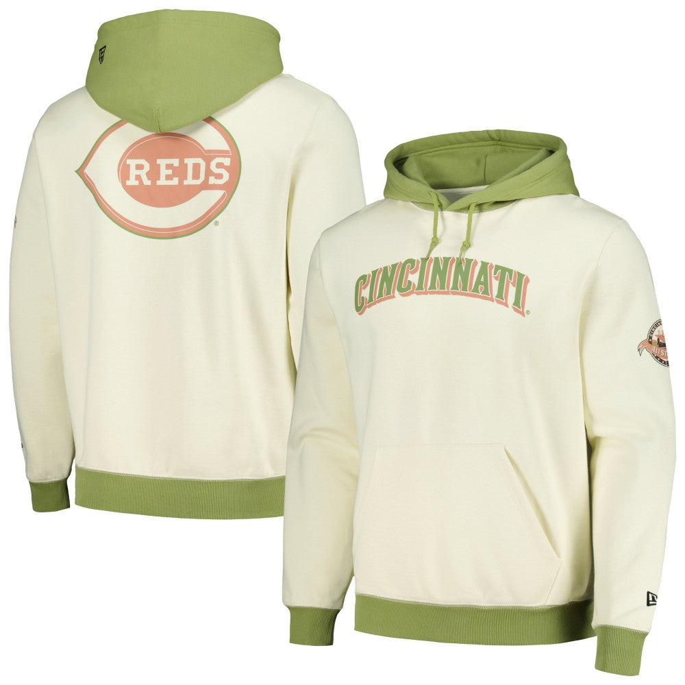 Cincinnati Reds New Era Color Pop Pullover Hoodie - Cream/Green Hoodies