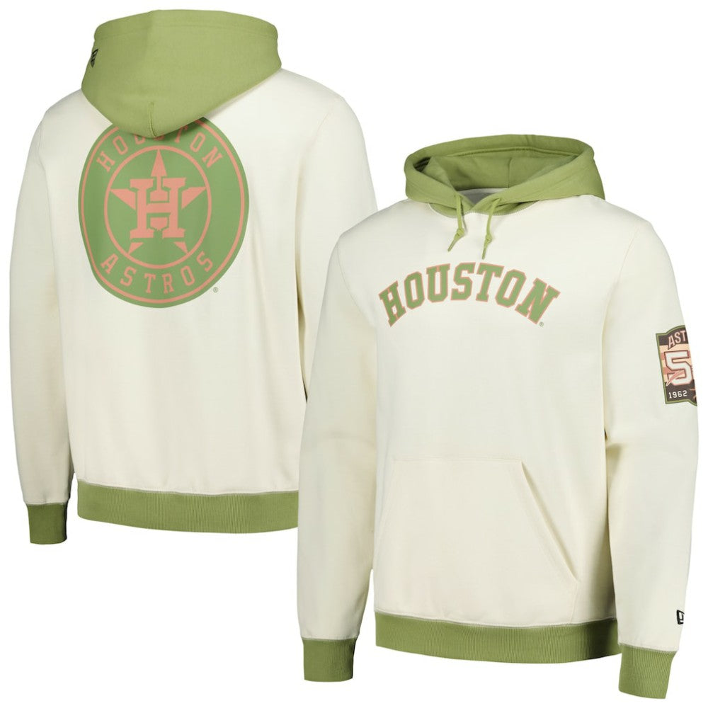 Houston Astros New Era Color Pop Pullover Hoodie - Cream/Green Hoodies