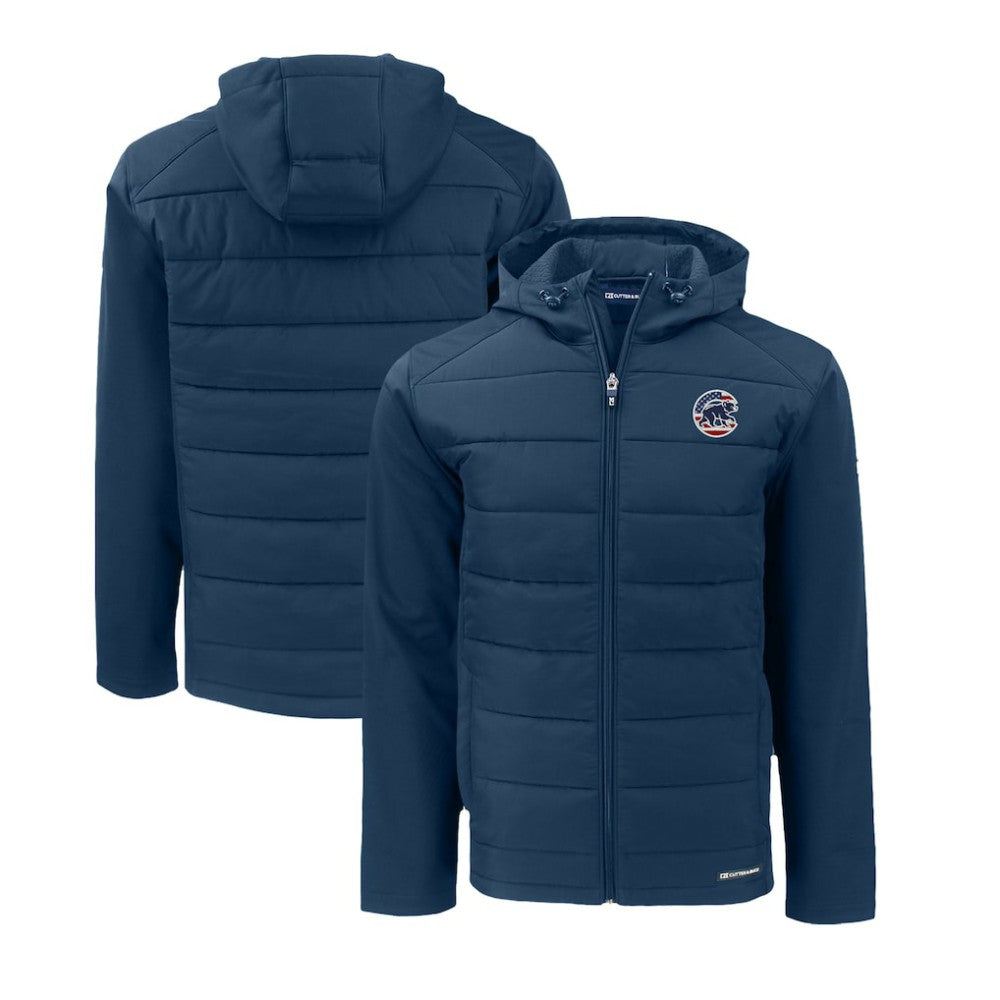 Chicago Cubs Cutter & Buck Stars & Stripes Big & Tall Evoke Hybrid Eco Softshell Recycled Full-Zip Hoodie Jacket - Navy Jackets