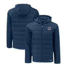 Chicago Cubs Cutter & Buck Stars & Stripes Big & Tall Evoke Hybrid Eco Softshell Recycled Full-Zip Hoodie Jacket - Navy Jackets