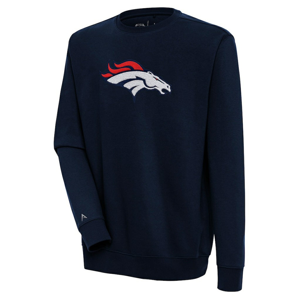 Denver Broncos Antigua Victory Crewneck Pullover Sweatshirt Navy